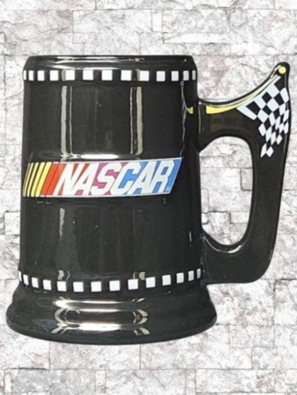 Vintage 2003 NASCAR Collectible Black Ceramic Beer Stein/Large Coffee Mug